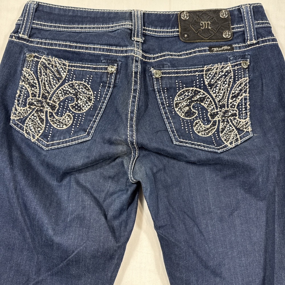 JEANS EASY SKINNY Miss Me Womens 27 FLUE DE LIS Mid Rise Embellished Pockets
